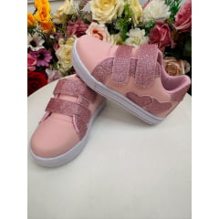 Tênis com Velcro Rosa Com Glitter Meninas