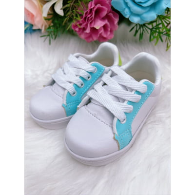 Tênis Infantil Branco e Azul Com Cadarço Meninas