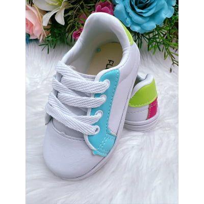 Tênis Infantil Branco e Azul Com Cadarço Meninas