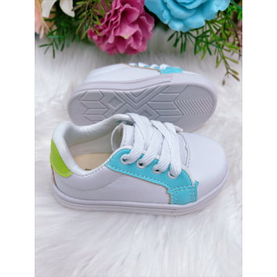 Tênis Infantil Branco e Azul Com Cadarço Meninas