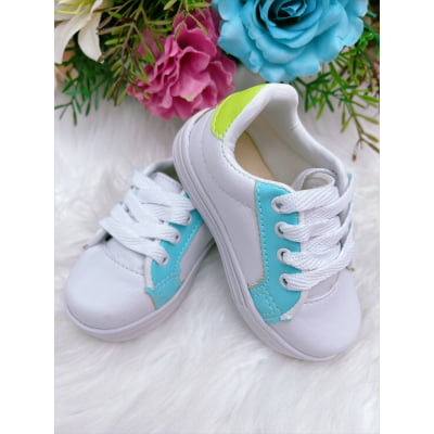 Tênis Infantil Branco e Azul Com Cadarço Meninas