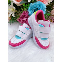 Tênis Infantil Branco e Pink C/ Velcro Meninas