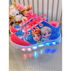 Tênis Meninas Temático Frozen Elsa e Anna Rosa Com Leds