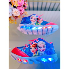 Tênis Meninas Temático Frozen Elsa e Anna Rosa Com Leds