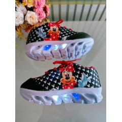 Tênis Meninas Temático Minnie Preto Com Leds