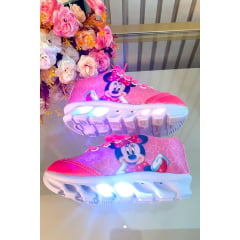 Tênis Meninas Temático Minnie Rosa Com Leds