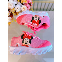 Tênis Meninas Temático Minnie Rosa Com Leds