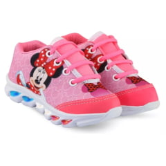 Tênis Meninas Temático Minnie Rosa Com Leds