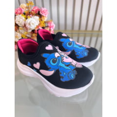 Tênis Calce Fácil Meninas Temático Lilo Stitch e Angel Preto