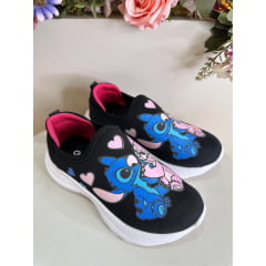 Tênis Calce Fácil Meninas Temático Lilo Stitch e Angel Preto