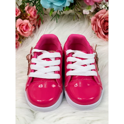Tênis de Cadarço Pink C/ Aplique Borboletas Meninas