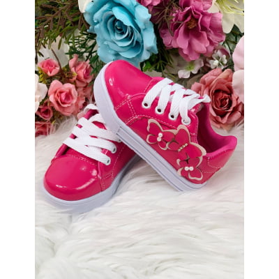 Tênis de Cadarço Pink C/ Aplique Borboletas Meninas