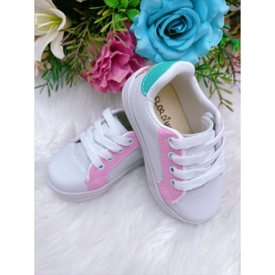 Tênis Infantil Branco e Rosa Com Cadarço Meninas
