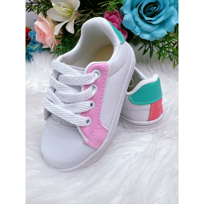 Tênis Infantil Branco e Rosa Com Cadarço Meninas