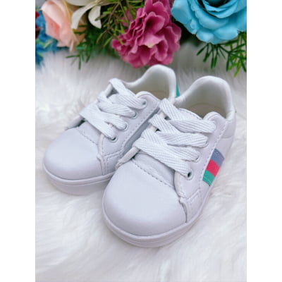 Tênis Infantil Branco e Verde Com Cadarço Meninas