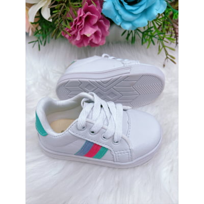 Tênis Infantil Branco e Verde Com Cadarço Meninas