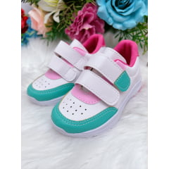 Tênis Infantil Branco e Verde Com Velcro Meninas