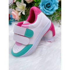 Tênis Infantil Branco e Verde Com Velcro Meninas