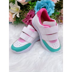 Tênis Infantil Branco e Verde Com Velcro Meninas