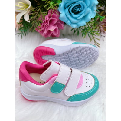 Tênis Infantil Branco e Verde Com Velcro Meninas