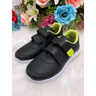 Tênis Infantil Preto e Lima Com Velcro Meninas