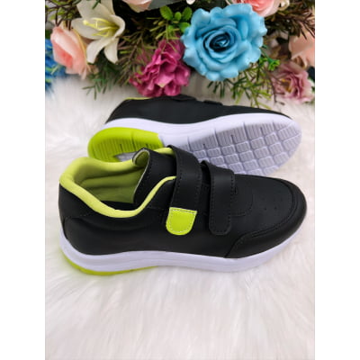 Tênis Infantil Preto e Lima Com Velcro Meninas