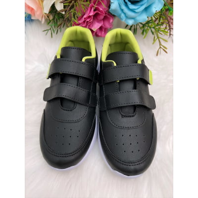 Tênis Infantil Preto e Lima Com Velcro Meninas