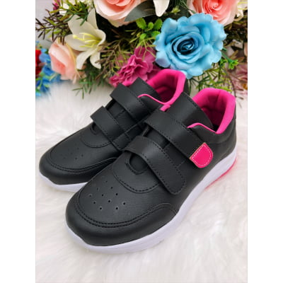 Tênis Infantil Preto e Pink Com Velcro Meninas