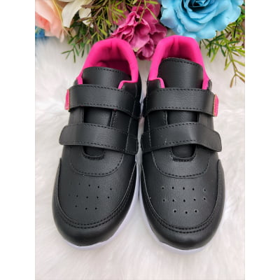 Tênis Infantil Preto e Pink Com Velcro Meninas
