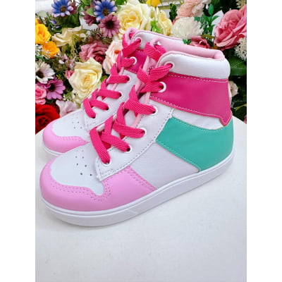 Tênis Jordan Cano Alto Meninas C/ Cadarço Branco e Rosa