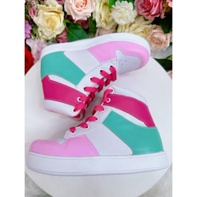 Tênis Jordan Cano Alto Meninas C/ Cadarço Branco e Rosa