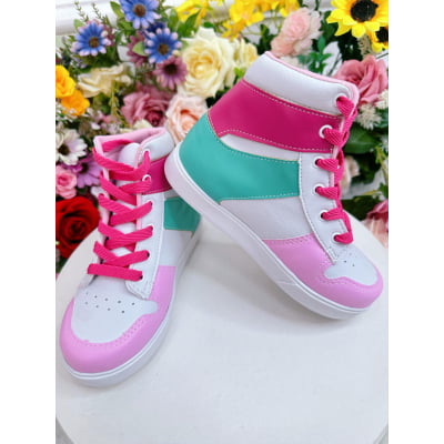 Tênis Jordan Cano Alto Meninas C/ Cadarço Branco e Rosa