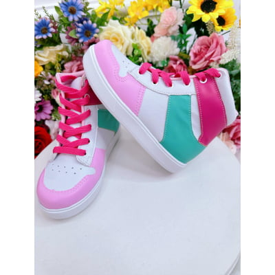 Tênis Jordan Cano Alto Meninas C/ Cadarço Branco e Rosa