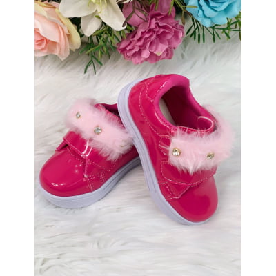 Tênis Pink Verniz Com Pelúcia e Strass Meninas