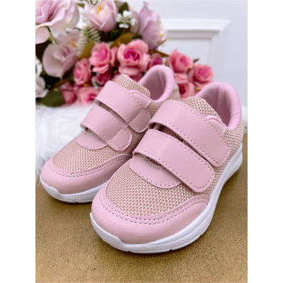 Tênis Rosa Com Velcro Meninas Meninas
