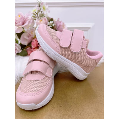 Tênis Rosa Com Velcro Meninas Meninas