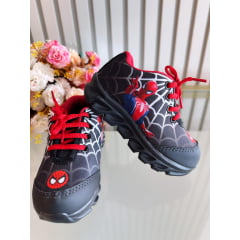 Tênis Meninos Temático Homem Aranha Preto Com Leds