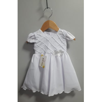Vestido Bebê Branco Busto Com Nervuras Batizado Luxo