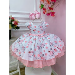 Vestido Infantil Bebê Branco Florido C/ Bolinhas Pérolas
