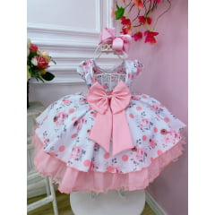 Vestido Infantil Bebê Branco Florido C/ Bolinhas Pérolas