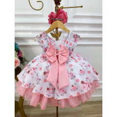 Vestido Infantil Bebê Branco Florido C/ Bolinhas Pérolas