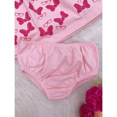 Vestido Infantil em Malha Rosa Laços C/ Calcinha