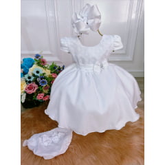Vestido Bebê Meses Branco C/ Calcinha Bunda Rica Batizado
