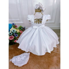 Vestido Bebê Meses Branco C/ Calcinha Bunda Rica Batizado