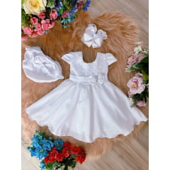 Vestido Bebê Meses Branco C/ Calcinha Bunda Rica Batizado