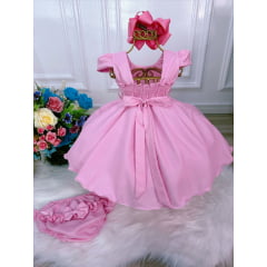 Vestido Bebê Meses Rosa Chiclete C/ Calcinha Bunda Rica