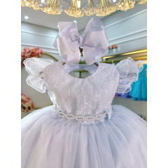 Vestido Bebê Branco Busco Com Renda Batizados Festas
