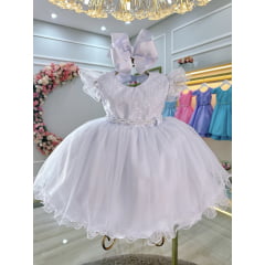 Vestido Bebê Branco Busco Com Renda Batizados Festas
