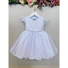 Vestido Bebê Branco Busco Com Renda Batizados Festas