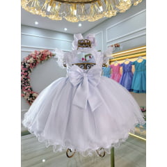 Vestido Bebê Branco Busco Com Renda Batizados Festas
